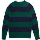 baracuta mens shetland stripe crew neck wool blend jumper green navy