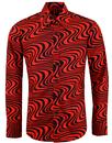 Heatwave CHENASKI Retro 70s Op Art Wave Shirt RED