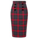 Collectif Womenswear Retro 50s Agatha Smoky Check Pencil Skirt
