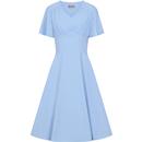 Collectif Alex 1940s Vintage Style Plain Tea Dress in Light Blue
