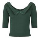 Collectif Babette Retro 50s Knitted Jumper Top in Green