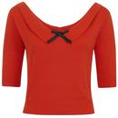 Collectif Babette Retro 50s Knitted Jumper Top in Orange