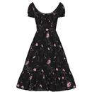 Collectif Carmen Retro Gypsy Summer Dress in Black and Pink Tipsy Elephants print 
