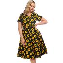 collectif womens caterina sunflower print 40s belted button through swing dress black yellow