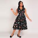 Collectif Retro 50s Caterina Sleeveless Cats Forever Dress in Black