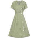 Collectif Vintage 1950s Cherylin Polka Dot Flared Dress in Sage Green