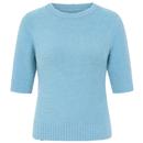 Collectif Women's Retro 50s Fluffy Knitted Top in Light Blue