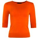 Collectif Chrissie 50s Vintage Plain Knitted Top in Orange