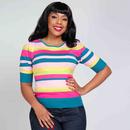 Collectif Chrissie Retro 70s Rainbow Stripe Knitted Jumper