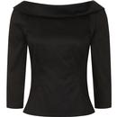 Collectif Womenswear Cordelia 3/4 Sleeve Top in Black
