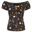 Collectif Retro 50s Dolores Top in All Hallows Eve Halloween Print