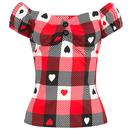 Collectif Retro 1950s Dolores Top in Red/Black Heart Gingham