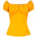 Collectif Dolores Plain Retro 50s Top in Mustard Yellow