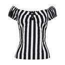 Collectif Dolores Retro 1950s Stripe Vintage Style Top in Black and White