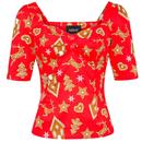 Collectif Dolores Retro 50s Pin Up Ginger Cookies Half Sleeve Top in Red