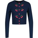 collectif womens jessie cherries embroidery 50s retro button through knitted cardigan navy
