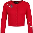 collectif womens lucy postman cat embroidery retro button through cropped cardigan red
