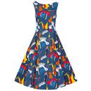 Collectif Frances Jazz Summer Vintage Swing Dress in Blue