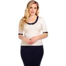 Freya COLLECTIF Vintage Knitted Bow Top IVORY/NAVY