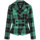 Collectif Halle Retro Foliage Check Suit Blazer Jacket in Green/Black
