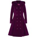 Collectif Womenswear Retro Vintage Heather Quilted Velvet Swing Coat in Purple