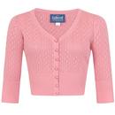 Collectif Linda Retro Mod 1950s 1960s Cropped Knitted Cardigan in Pink