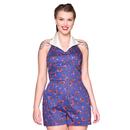 Collectif Lola Mixed Berries 1950s Vintage Playsuit in Navy