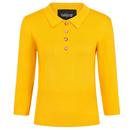 Collectif Retro Maya Knitted Long Sleeve Polo Knit in Mustard