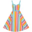 Collectif Nova Dreamy Rainbow Stripe 50's Swing Dress