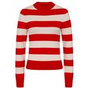 Collectif Outlaw Retro 60s Mod Block Stripe Jumper in Red and White