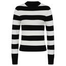 Collectif Outlaw Retro 60s Mod Block Stripe Jumper in Black and White