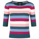 Collectif Chrissie Retro 60s Paradise Stripe Knitted Top