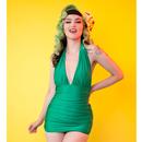 Collectif x Playful Promises Retro 50s Skirted Swimsuit Green