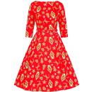 Collectif Suzanne Retro 50s Ginger Cookies Swing Dress in Red
