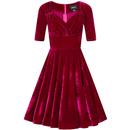 Collectif Trixie Retro 1950s Velvet Doll Dress in Magenta