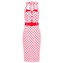 Collectif Retro 50s Wanda Halterneck Polka Dot Pencil Dress in Pink/Red