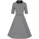 Collectif Winona Retro 50s houndstooth swing dress in black/white