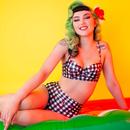 Collectif x Playful Promises Retro 1950s Vintage Melon Gingham Balcony Bikini Top in Navy