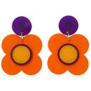 Ada Binks for Madcap England 1960s Mod Solid Daisy Flower Drop Earrings in Orange