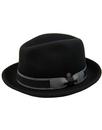 Robin DASMARCA 60s Mod Wool Felt Trilby Hat BLACK