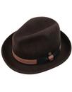 Robin DASMARCA 60s Mod Wool Felt Trilby Hat COFFEE