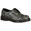 Dr Martens 1461 Distorted Leopard Smooth Leather Shoes in Khaki Green