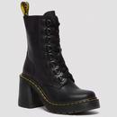 Dr Martens Chesney Leather Flared Heel Lace Up Boots in Black 26701001