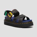 Dr Martens Voss II Hydro Leather Sandals in Black with Colour Pop Buckles and Yellow Stitch