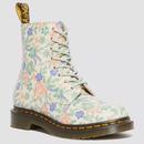 Dr Martens Women's 1460 Vonda Floral Reclaimed Leather Boots in Cloud Cream Photo from side