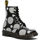 dr martens womens 1460 polka dot smooth leather boots black white