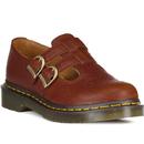dr martens womens leather t bar buckle mary janes shoes cashew brown