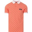ellesse mens coramento contrast collar patterned polo tshirt pink white