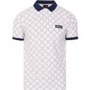 ellesse mens coramento contrast collar patterned polo tshirt white navy