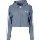 ellesse womens cultura arm tape cropped hooded zip track top blue
